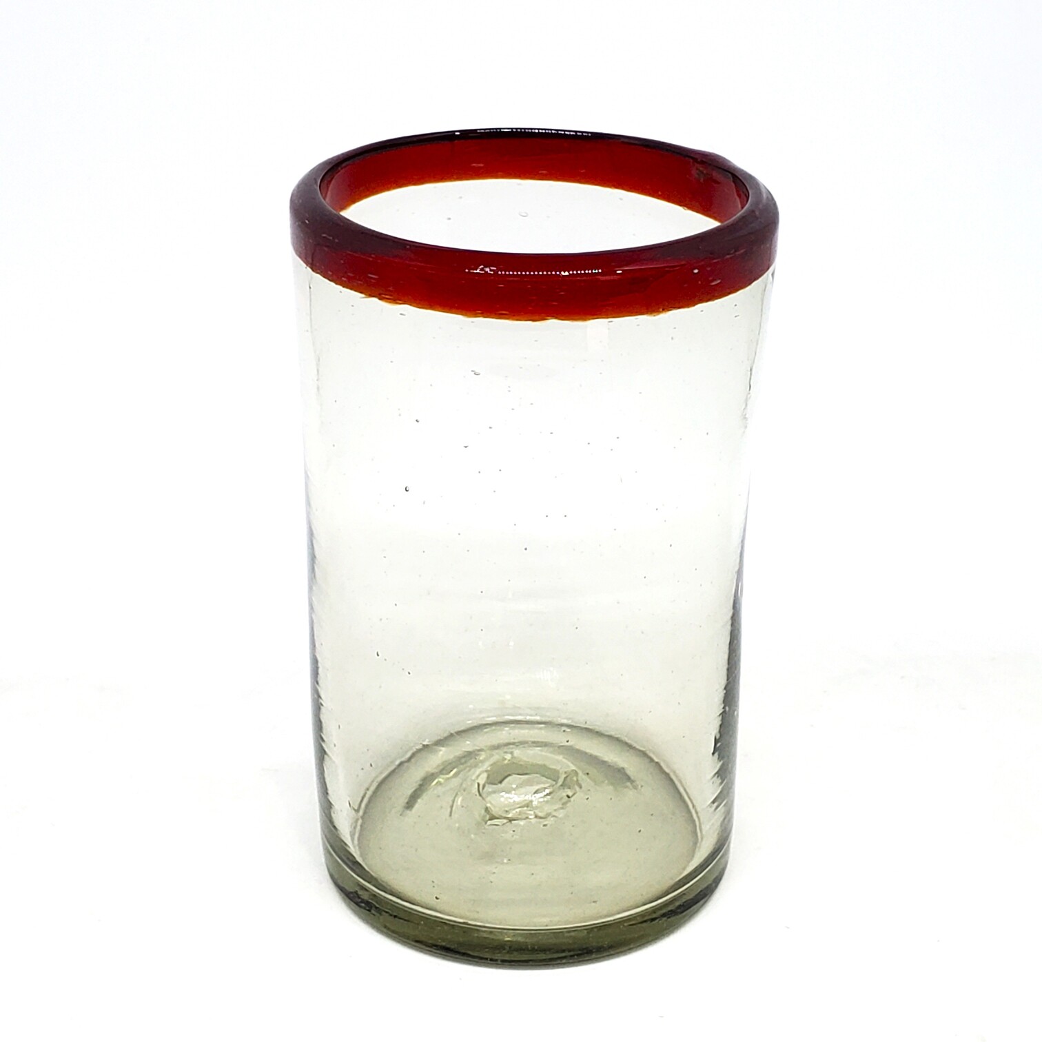 vasos grandes con borde rojo rub, 14 oz, Vidrio Reciclado, Libre de Plomo y Toxinas